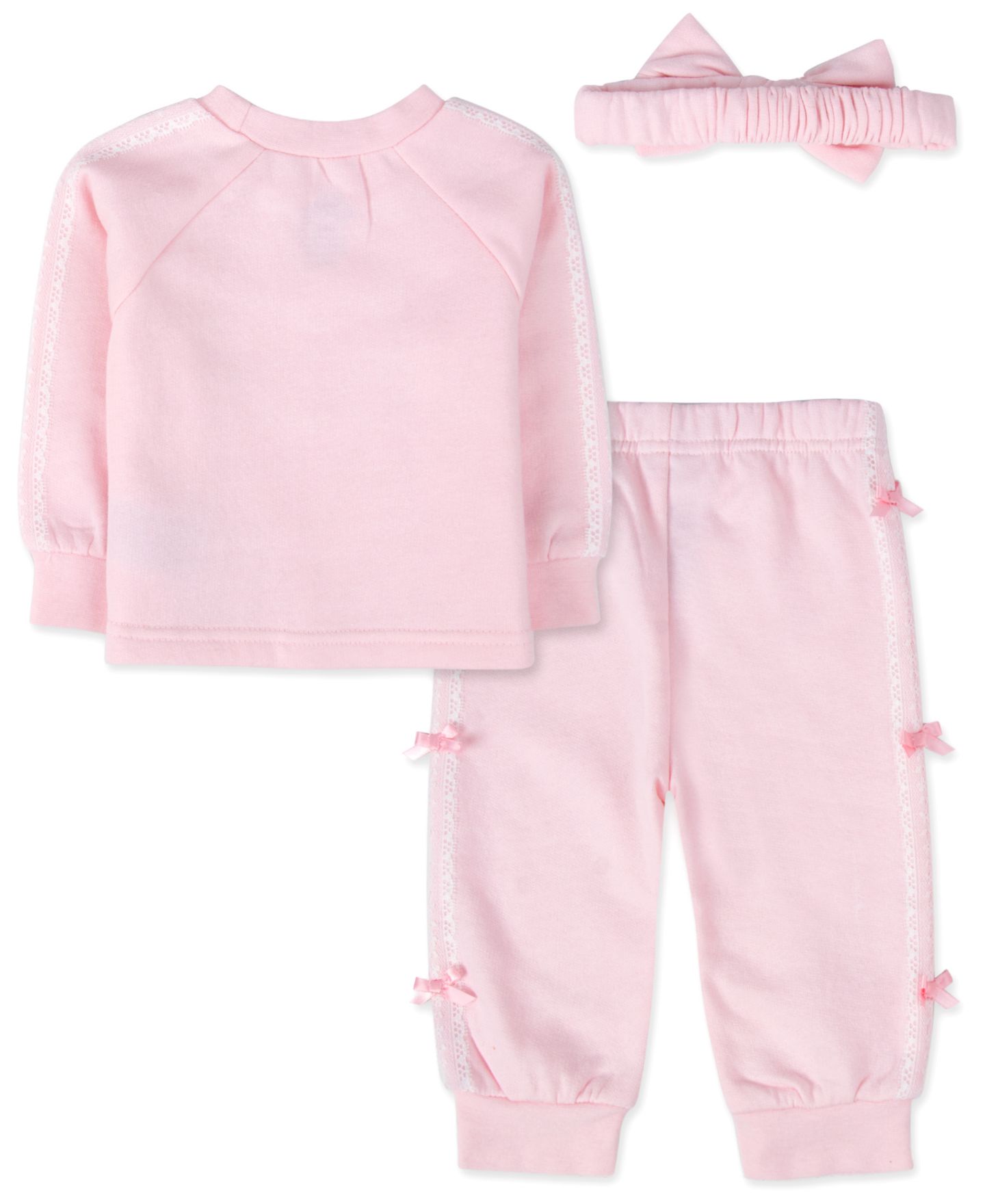Комплекты Baby Essentials Long-Sleeve Fleece Bow Sweatsuit Top, Pants, and Headband, 3-Piece Set для девочек-малышей, цвет: Розовый — фото 2
