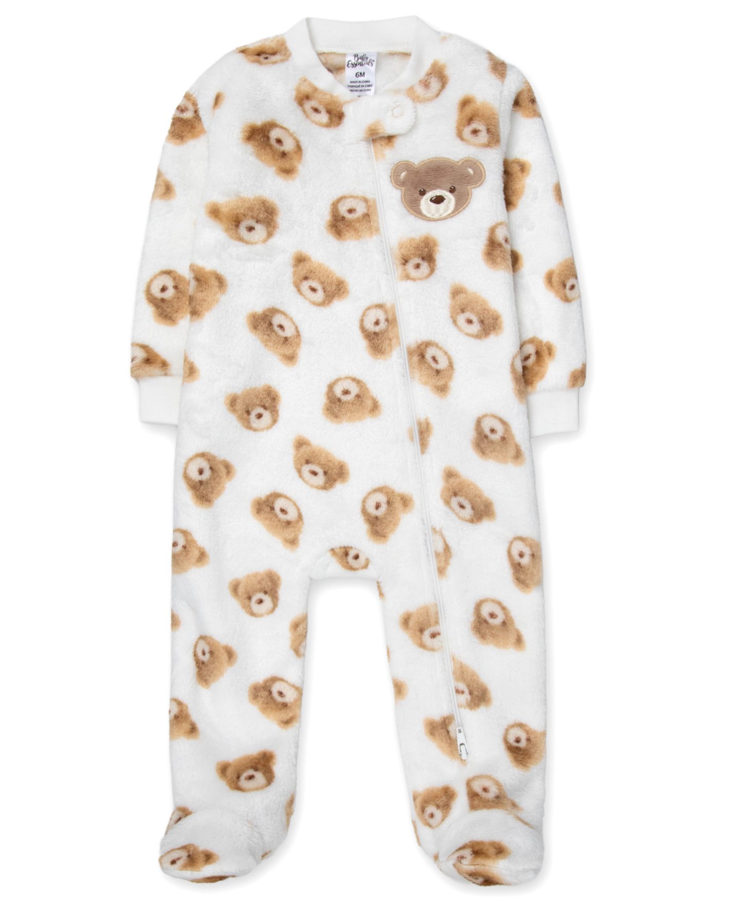 Мягкие игрушки Baby Essentials Baby Boys' and Girls' Bear Teddy Bear Print Fleece Zipper Closure Footie, цвет: Белый / Коричневый — фото 2