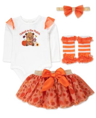 Baby Girls' Cutest in the Patch Long-sleeve Pumpkin-Print Bodysuit and Tutu Set, 4-Piece