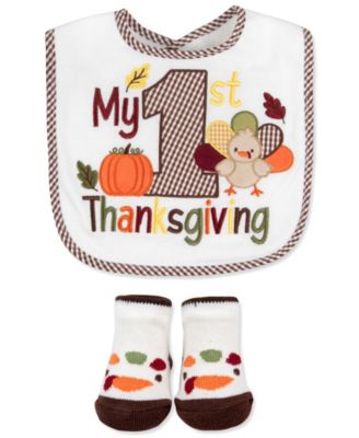 Baby Boys' and Baby Girls' My 1st Thanksgiving Gingham Check Bib and Socks, 2-Piece Set