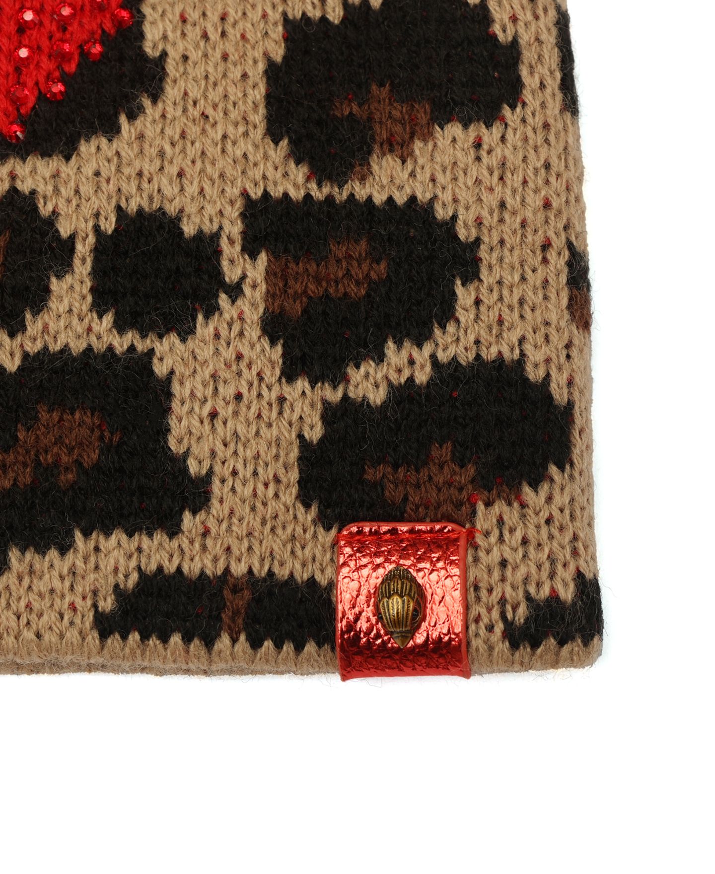 Женская шапка Kurt Geiger London Leopard Print Hotfix Heart, цвет: Красный / Леопардовый — фото 4