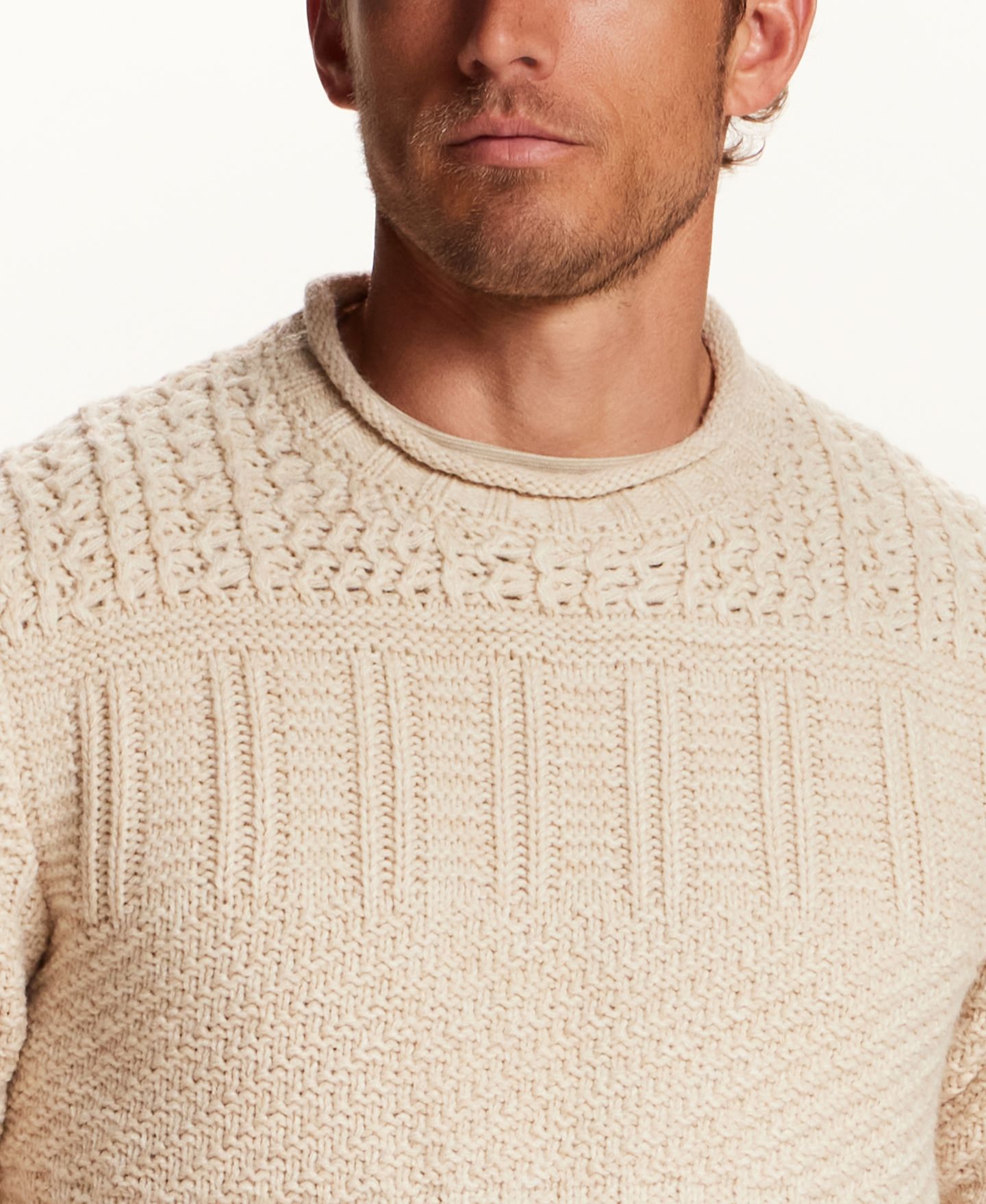 Мужской свитер Weatherproof Vintage Chunky Crew Neck Long-Sleeve Sweater, цвет: Бежевый меланжевый — фото 4