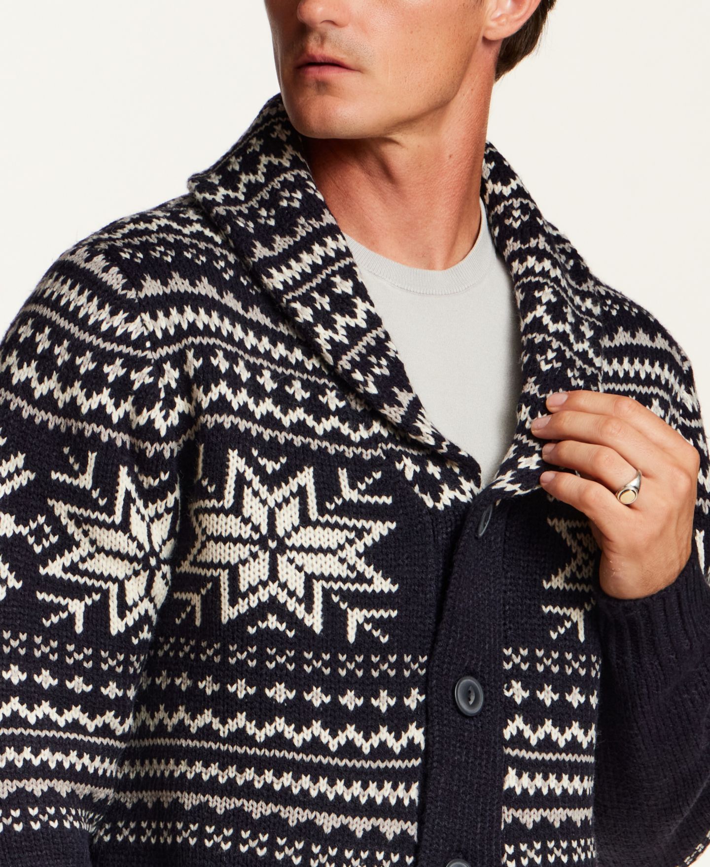 Мужская куртка Weatherproof Vintage Snowflake Shawl Collar Sweater Jacket, цвет: Тёмно-синий — фото 4
