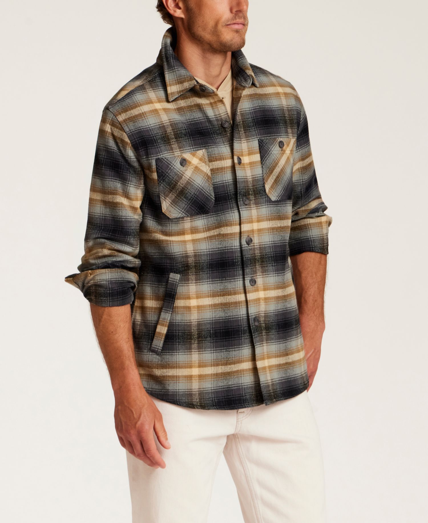 Men's Lumberjack Plaid Unlined Cotton Twill Shirt Jacket