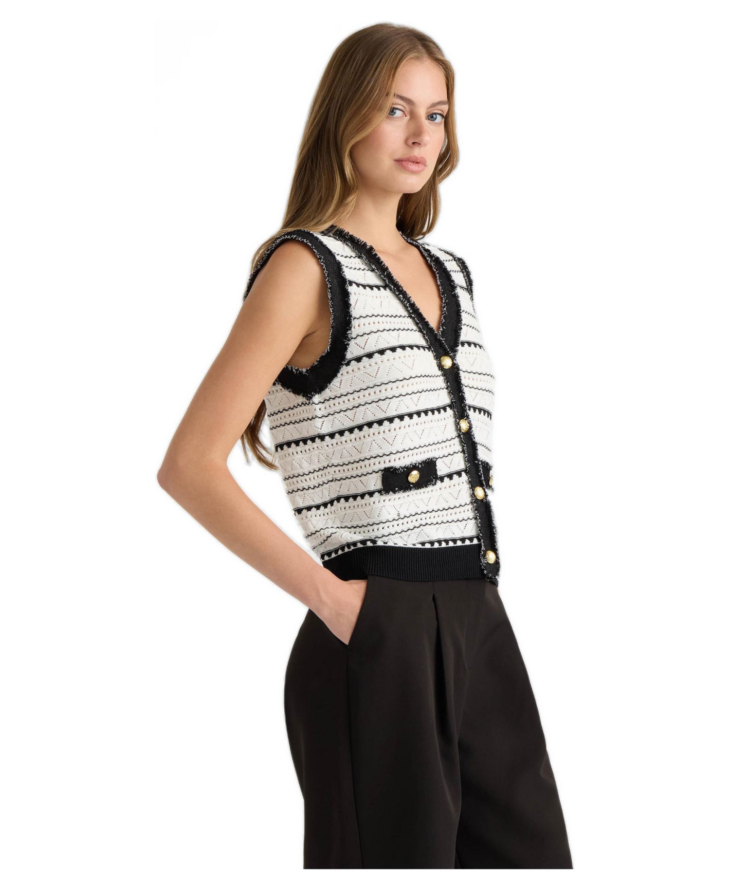 Women's V-Neck Button-Front Sleeveless Vest