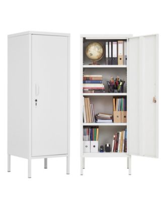  Lockable Office Storage Locker Cabinet - 4-Tier Metal Employee Locker with 3 Adjustable Shelves, 2 Keys - Secure Steel Storage