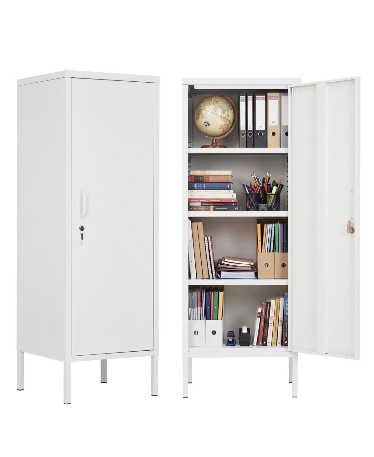 gaomon Lockable Office Storage Locker Cabinet - 4-Tier Metal Employee Locker with 3 Adjustable Shelves, 2 Keys