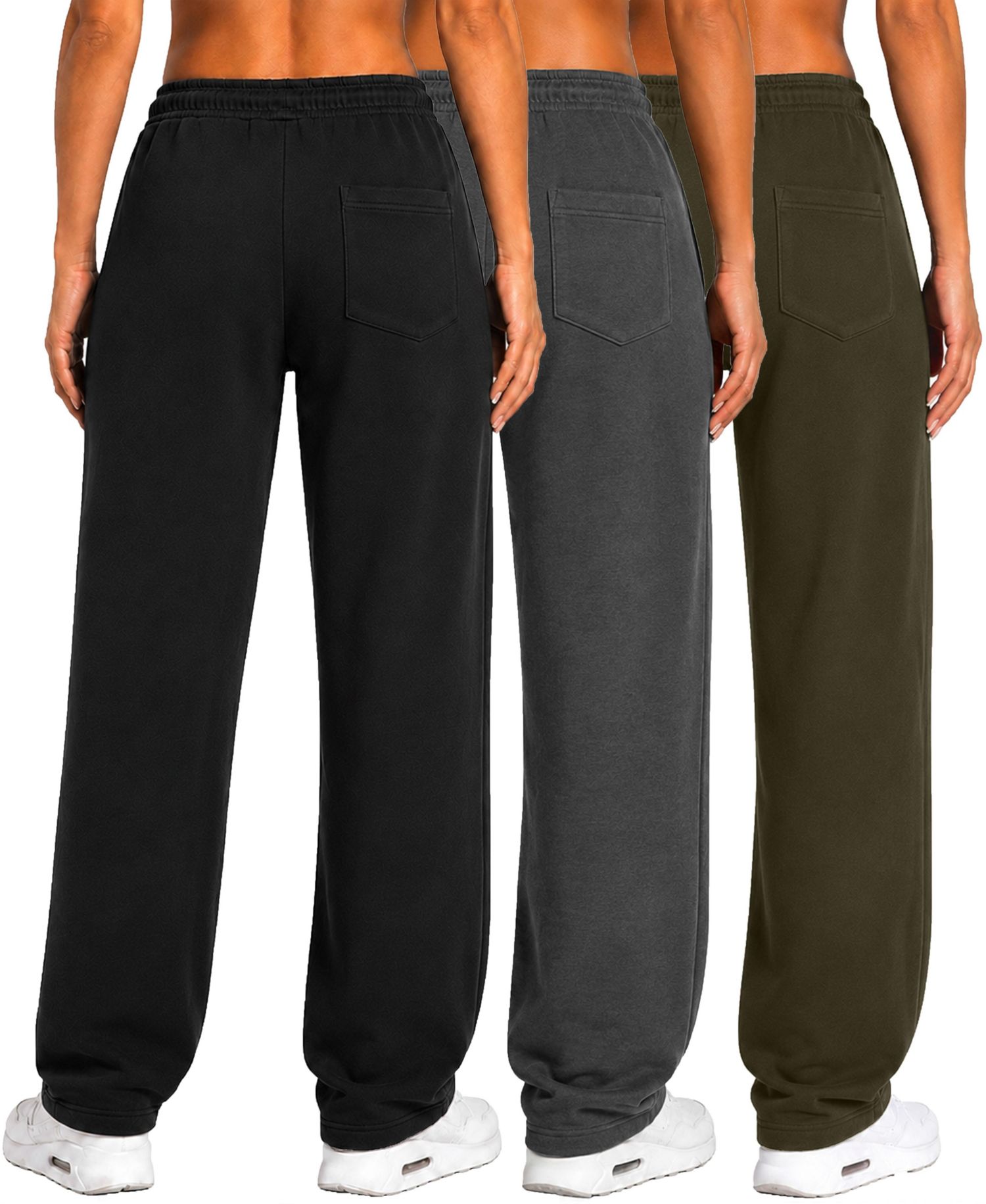 Women's Loose-Fit Tech Fleece Open-Bottom Sweatpants, 3-Pack