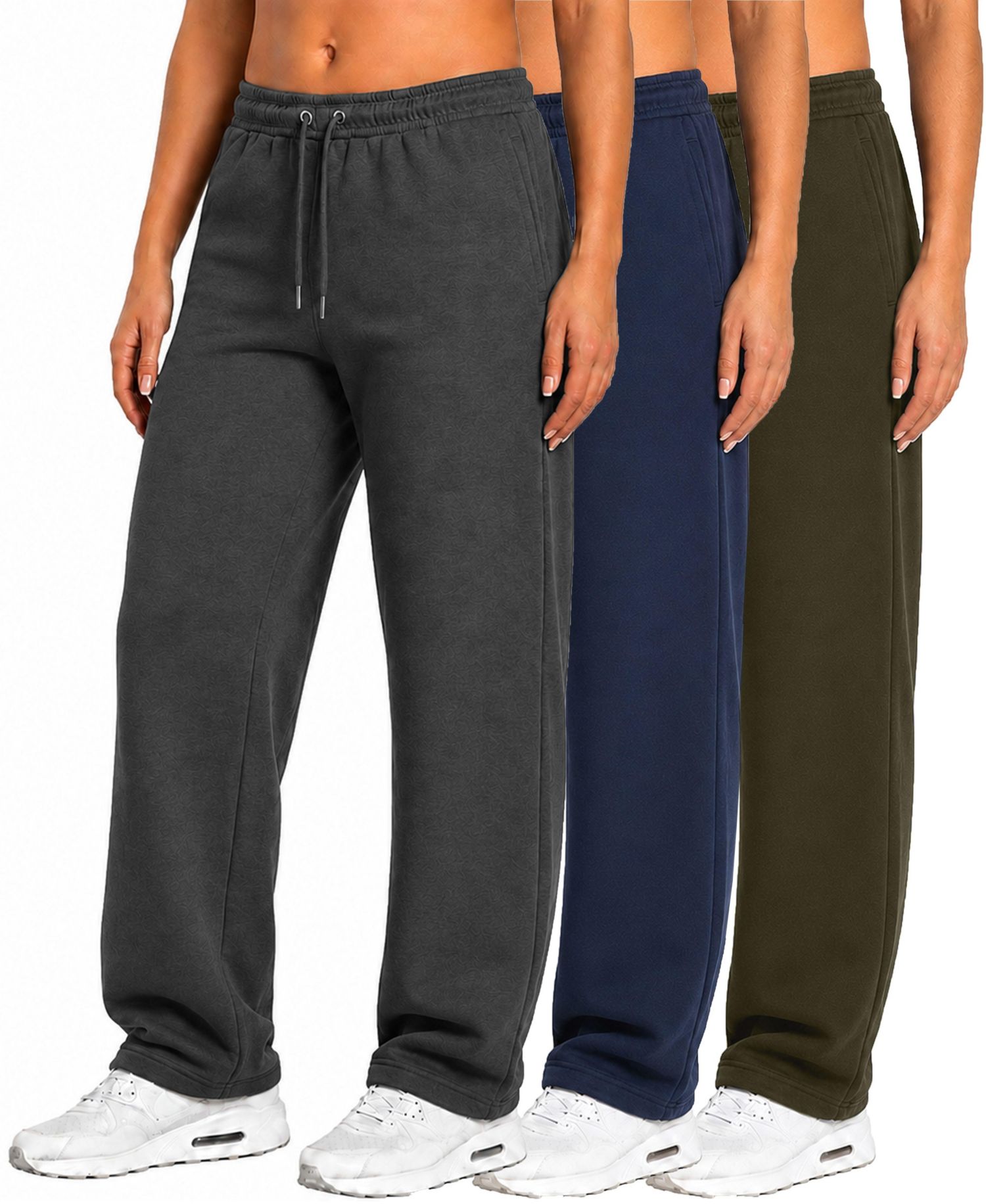 Women's Loose-Fit Tech Fleece Open-Bottom Sweatpants, 3-Pack
