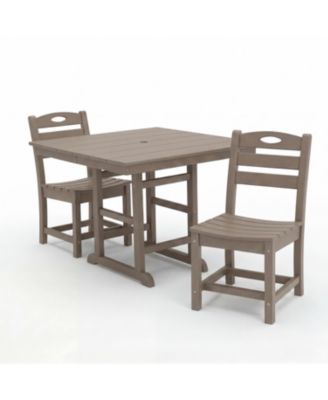 HDPE Outdoor Patio Dining Set 37.8 Inch Square Table with 2 Chairs 3-Piece Bistro Set
