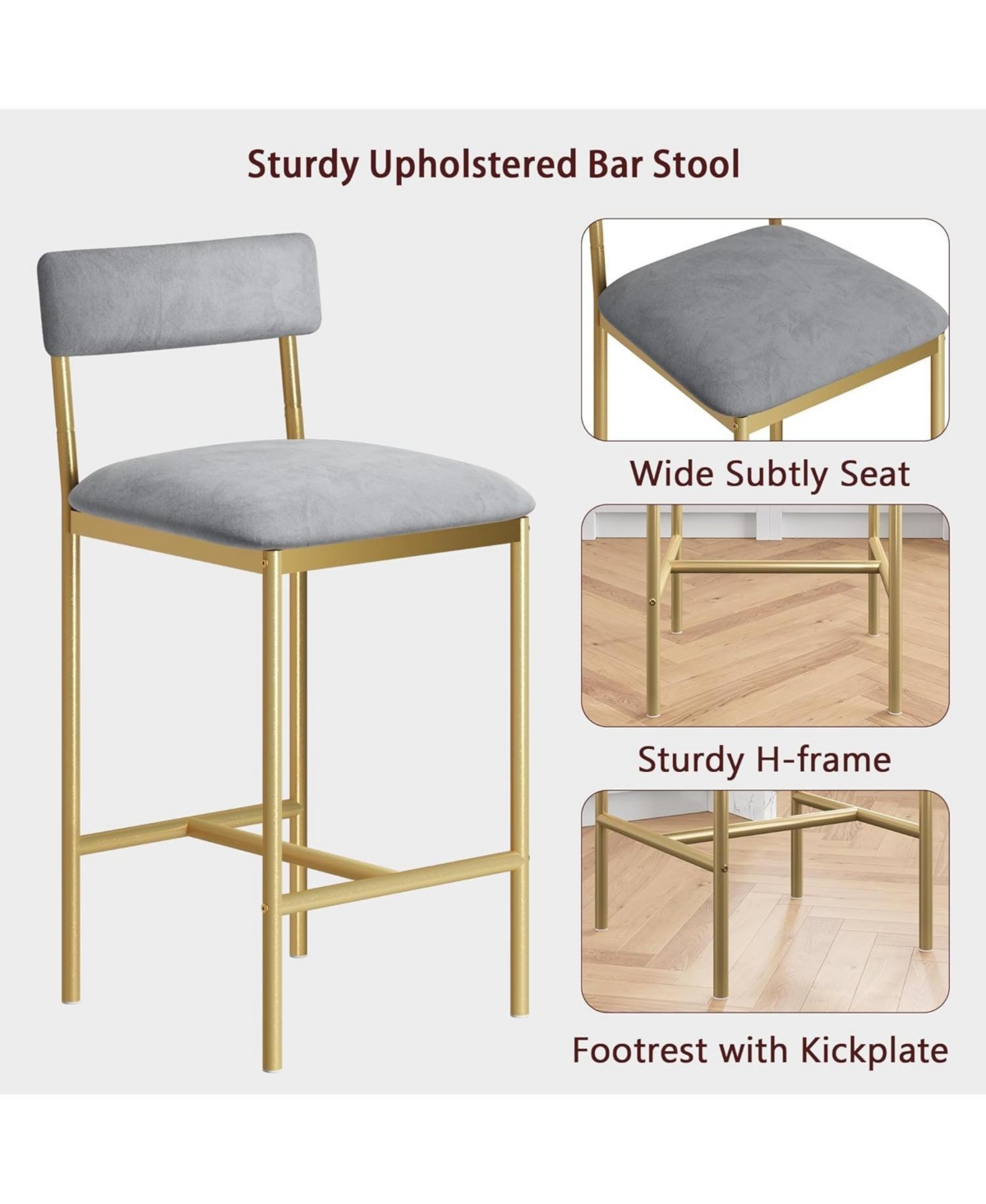 homfan Bar Height 3-Piece Pub Table and 2 Stools Set with Storage Shelf for Kitchen Dining Room