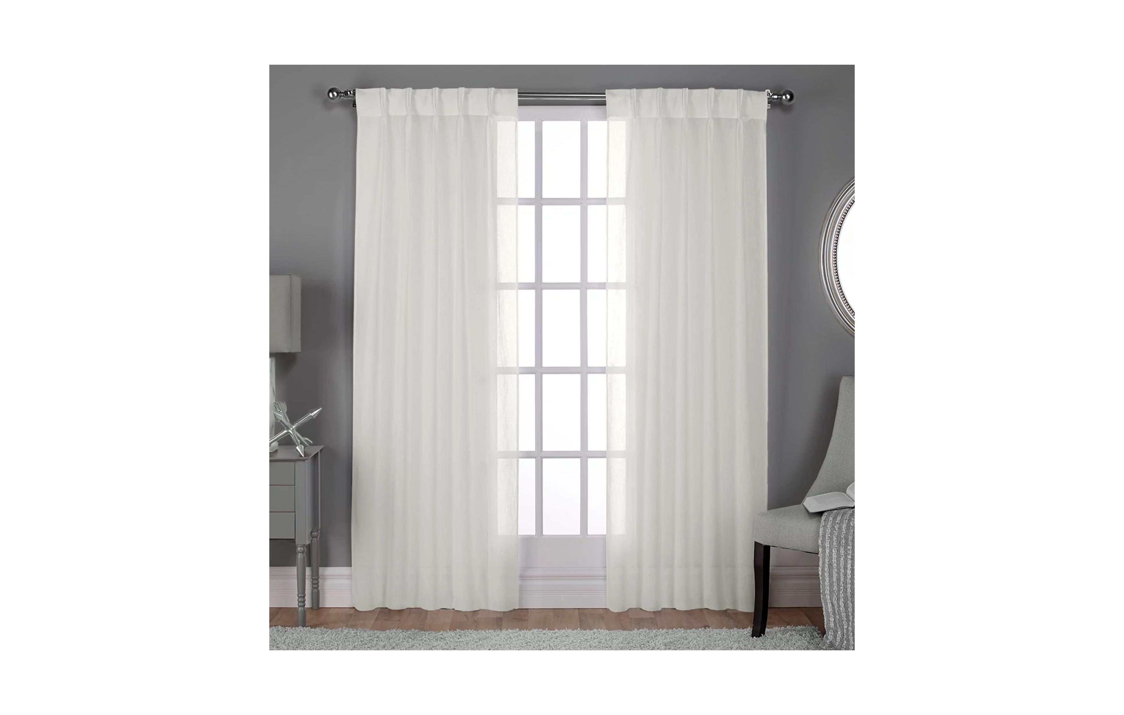 Exclusive Home Belgian Textured Jacquard Sheer, Pinch Pleat Hidden Tab Curtain Panels (Set of 2)