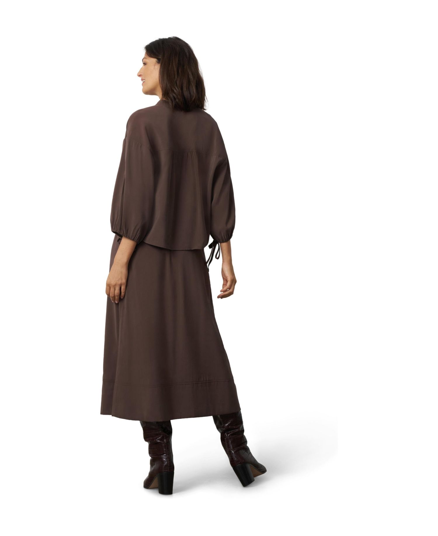 Women's 3/4 Balloon-Sleeve Band Collar Relaxed-Fit Blouse