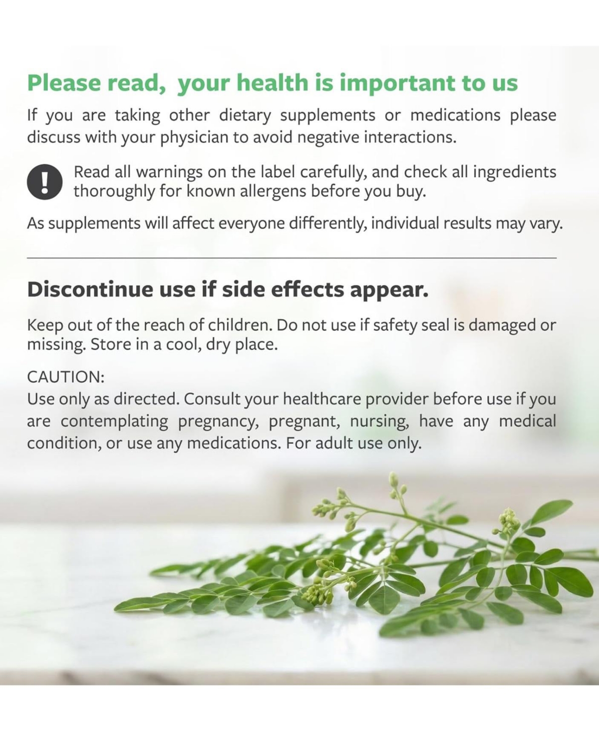 Pure Co Moringa Leaf Supplement, High Potency Moringa Leaf Extract, , Non-gmo, 60 Capsules
