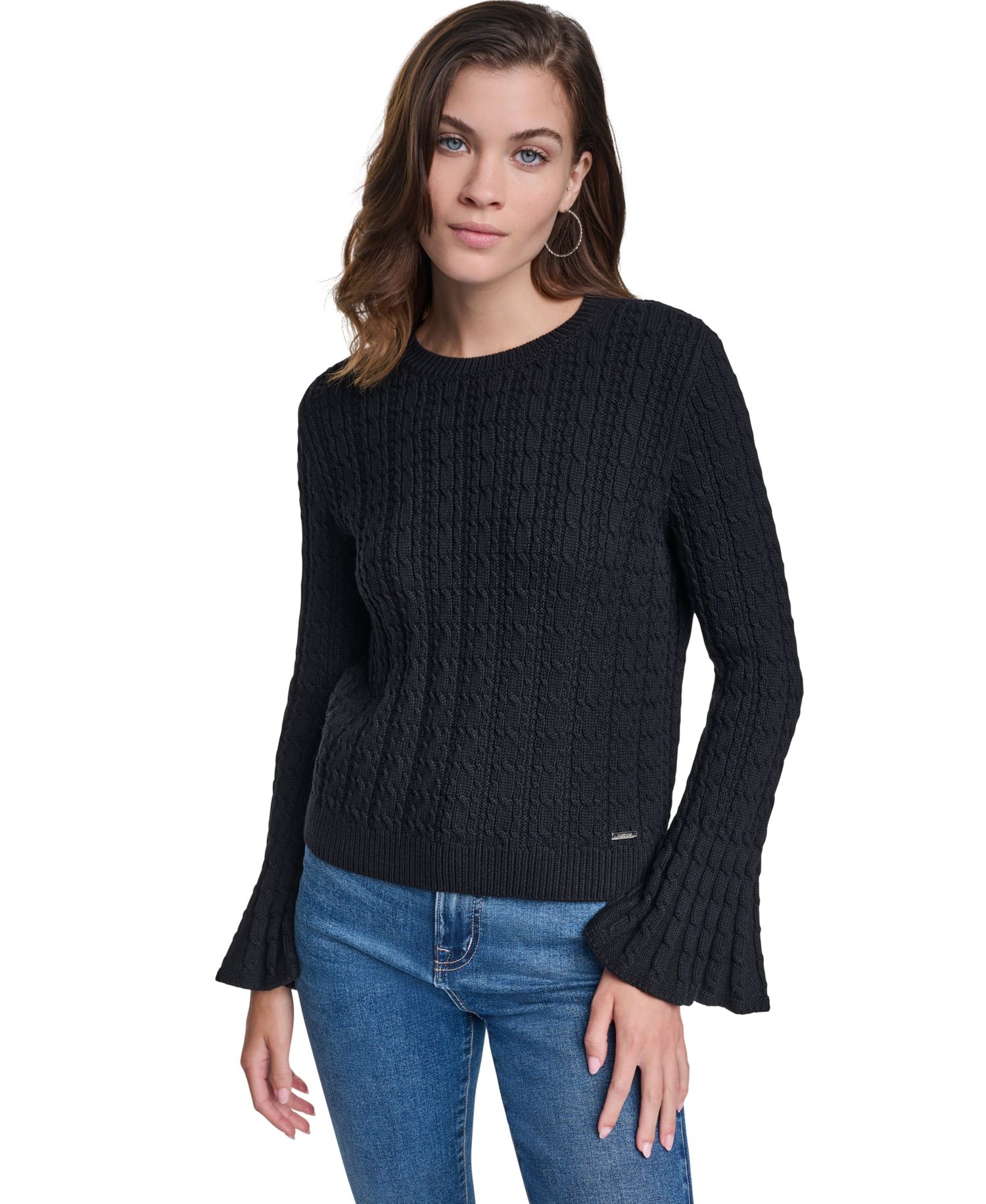 Women's Cable-Knit Ruffled-Cuff Pullover Sweater
