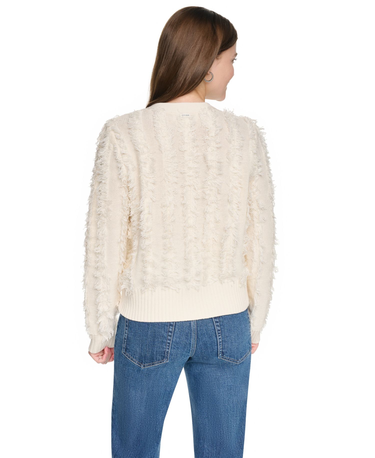 Women's Long-Sleeve V-Neck Fringe-Stitch Cardigan