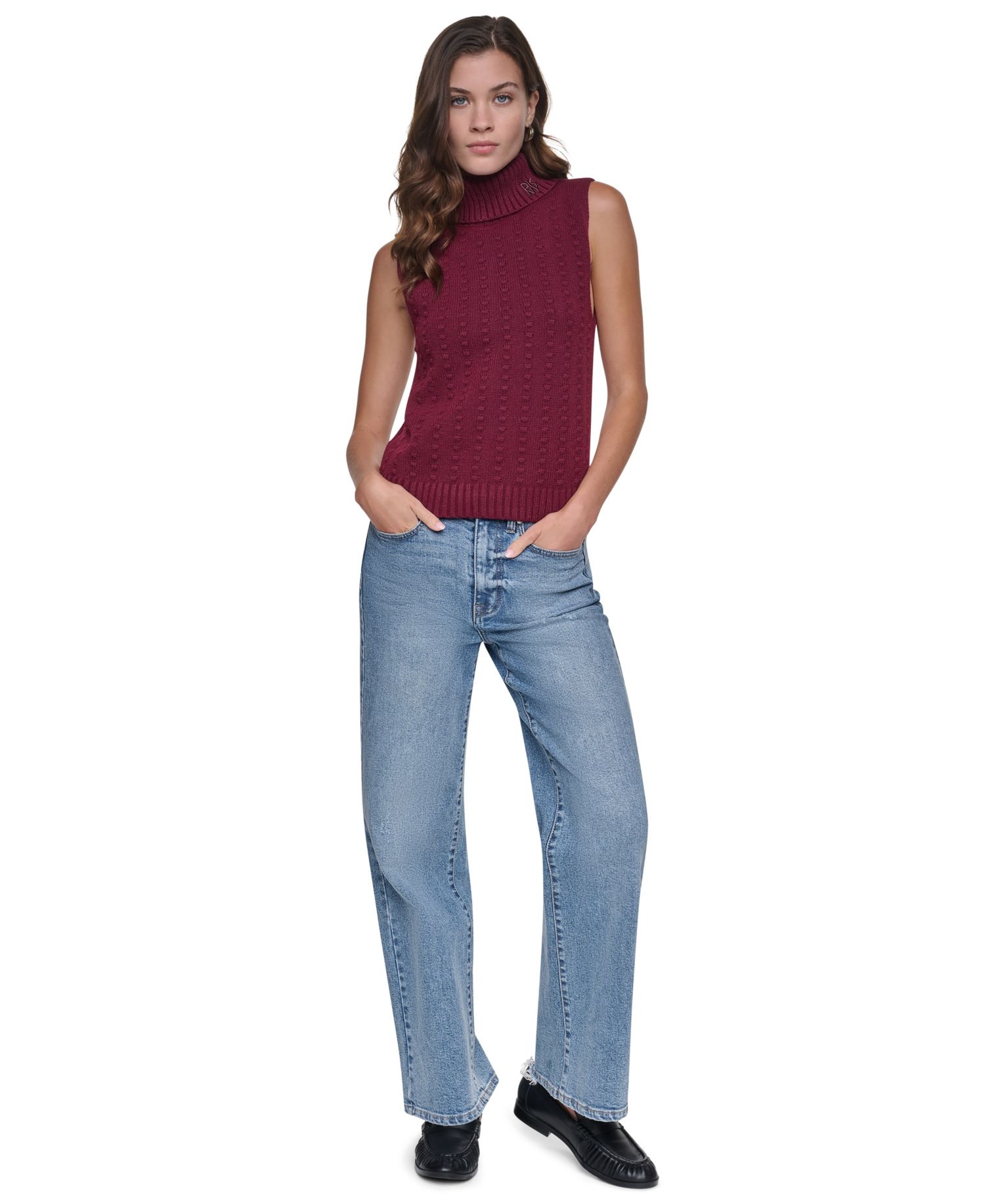 Women's Sleeveless Bobble-Stitch Turtleneck Vest