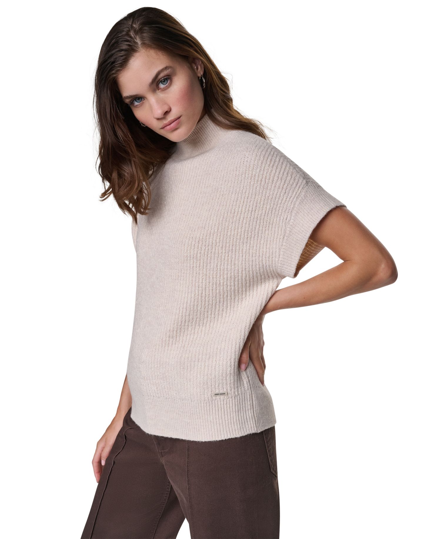 Women's Sleeveless Mock Neck Extended-Shoulder Sweater