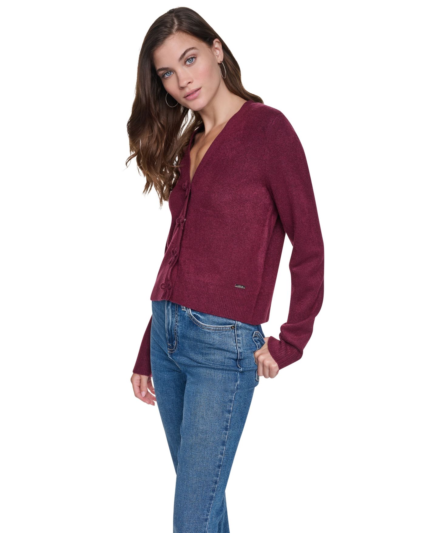 Женский кардиган DKNY Jeans Snap-Front-Bow-Tie, цвет: Бордово-красный — фото 3
