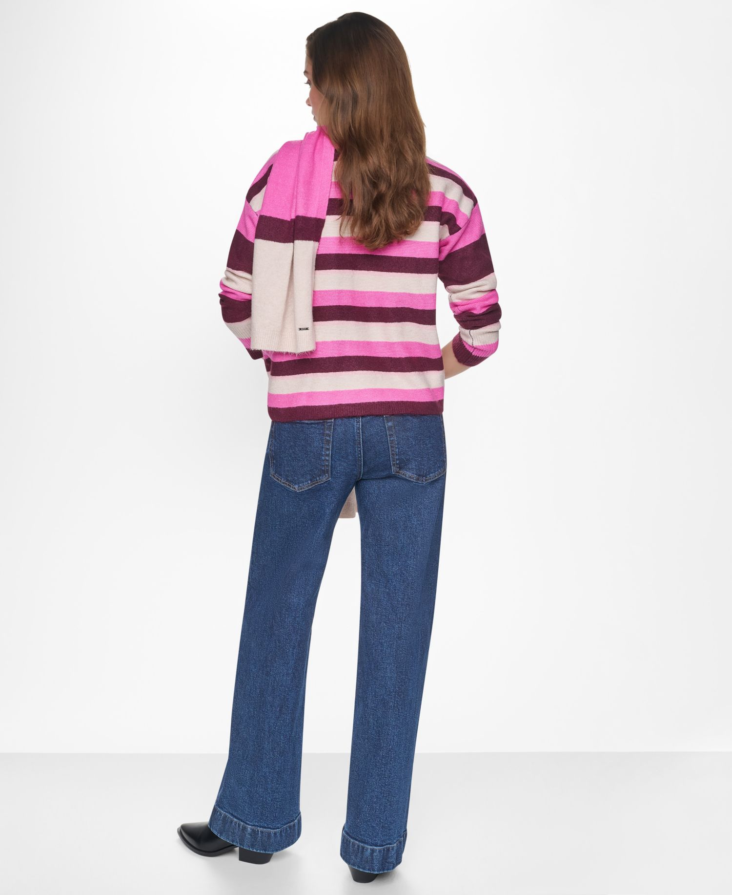 Women's Easy Striped Oversized Sweater with Scarf