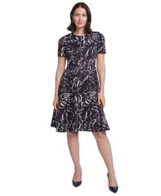 Petite Short-Sleeve Floral-Print Fit & Flare Midi Dress