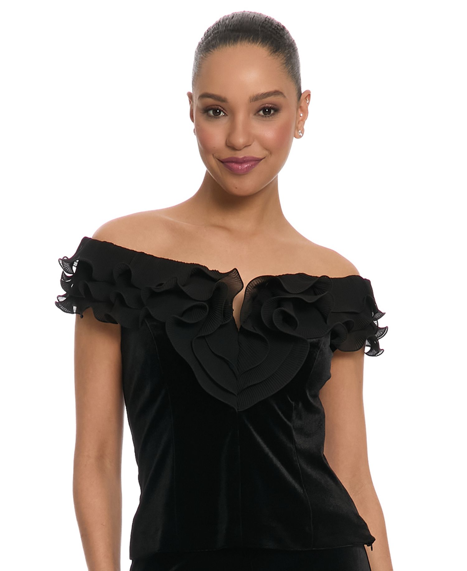 Women's Off-The-Shoulder Velvet Ruffle Blouse