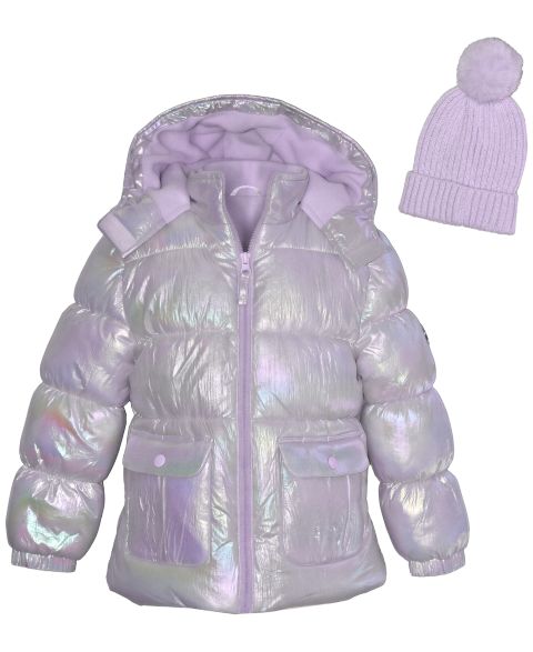 Куртка Kensie Girl Iridescent Puffer Jacket with Hat для девочек-малышей, цвет: Лавандовый