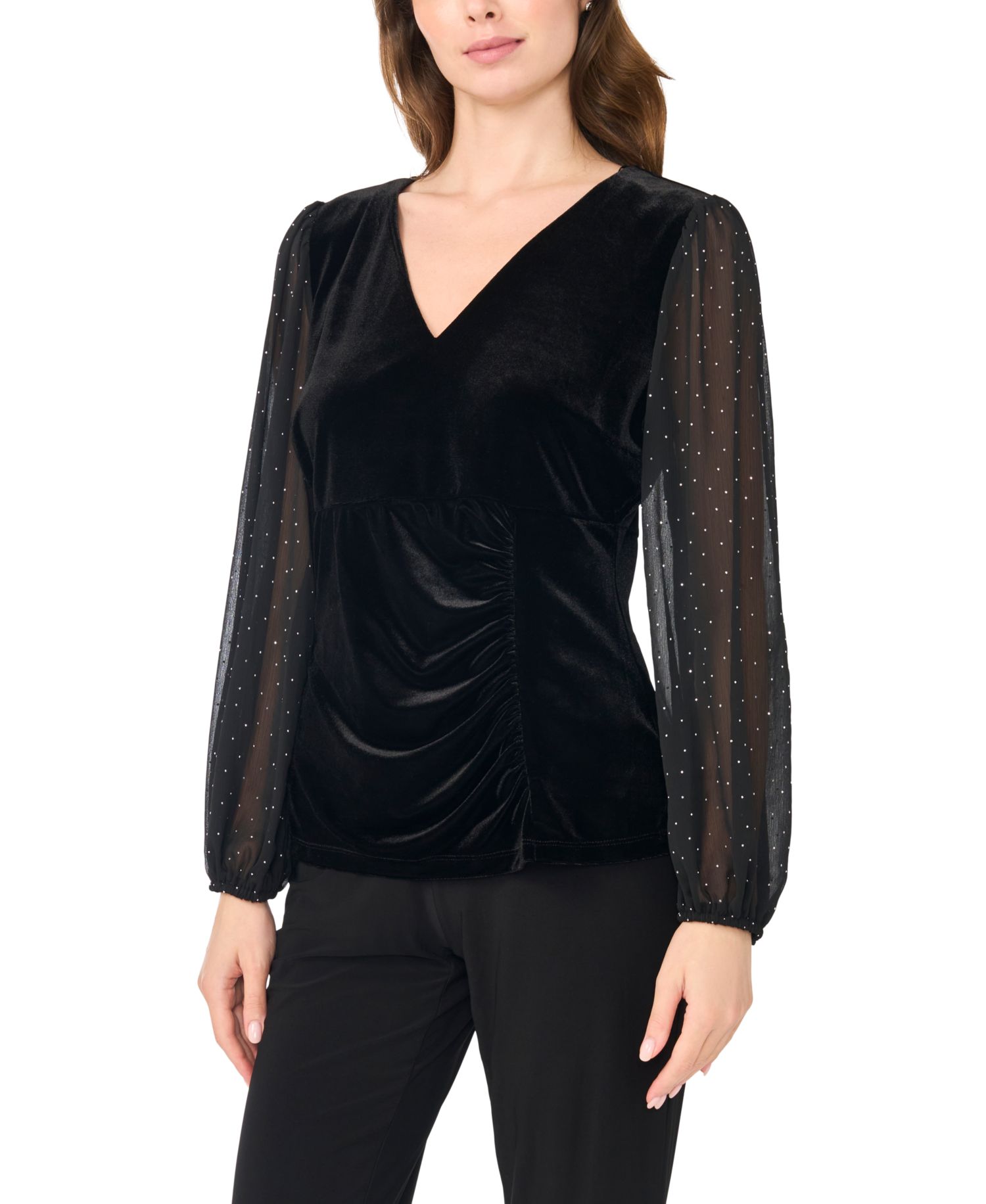Petite Surplice Wrap Long-Sleeve Velvet Top