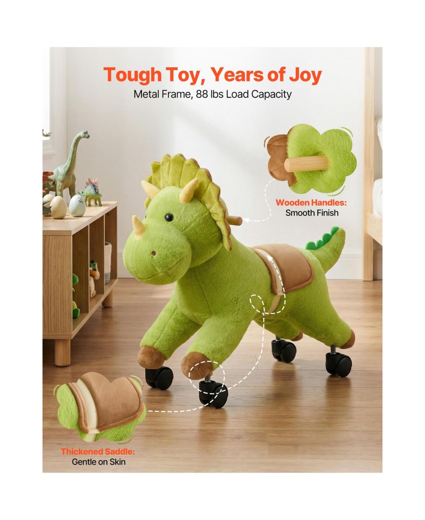 Детская игрушка Glintex Ride-On Dinosaur Toy with Roar Sounds, Holds 88 lbs, цвет: Зелёный — фото 6