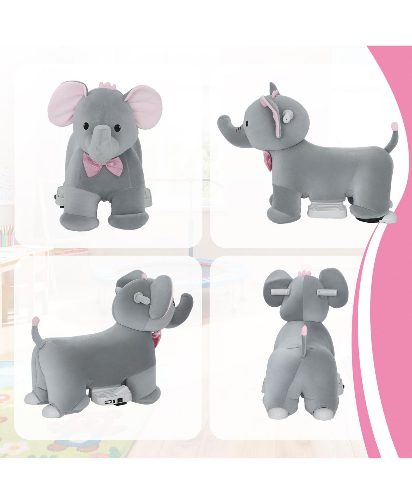 Детская игрушка Glintex 6V Ride-On Elephant with Music and Foot Pedal, Ages 1.5-5, цвет: Серый — фото 5