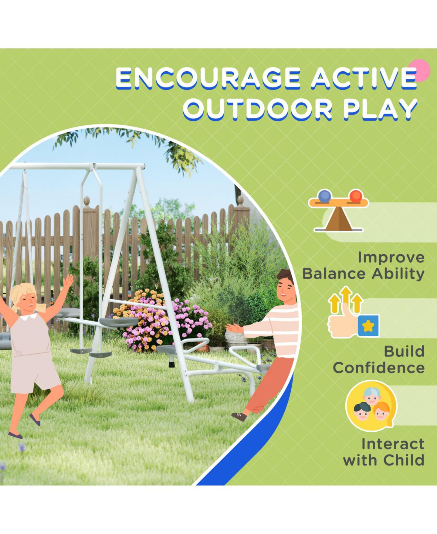 Детские игрушки Glintex 5-in-1 Kids Swing Set with Slide, Saucer Swing and Glider, цвет: Серый — фото 6