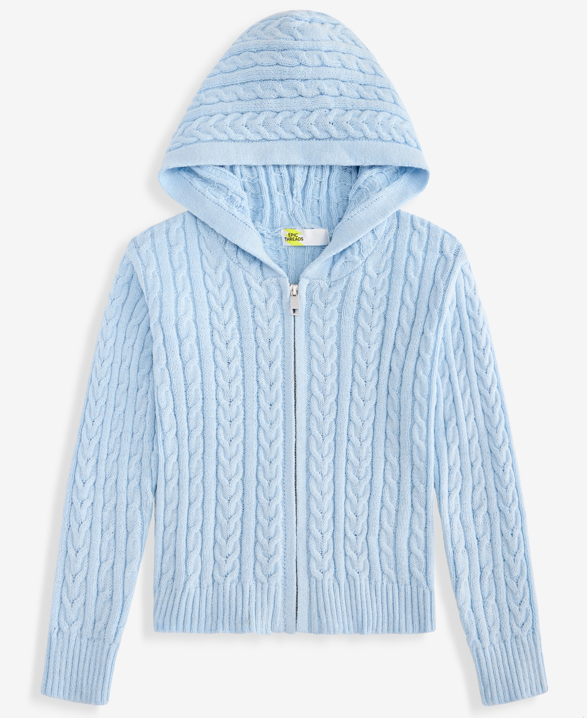 Epic Threads Girls' Xs-xl Ultrasoft Cable Zip Up Hooded Full-Zip Sweater, Macy's Exclusive - True Light