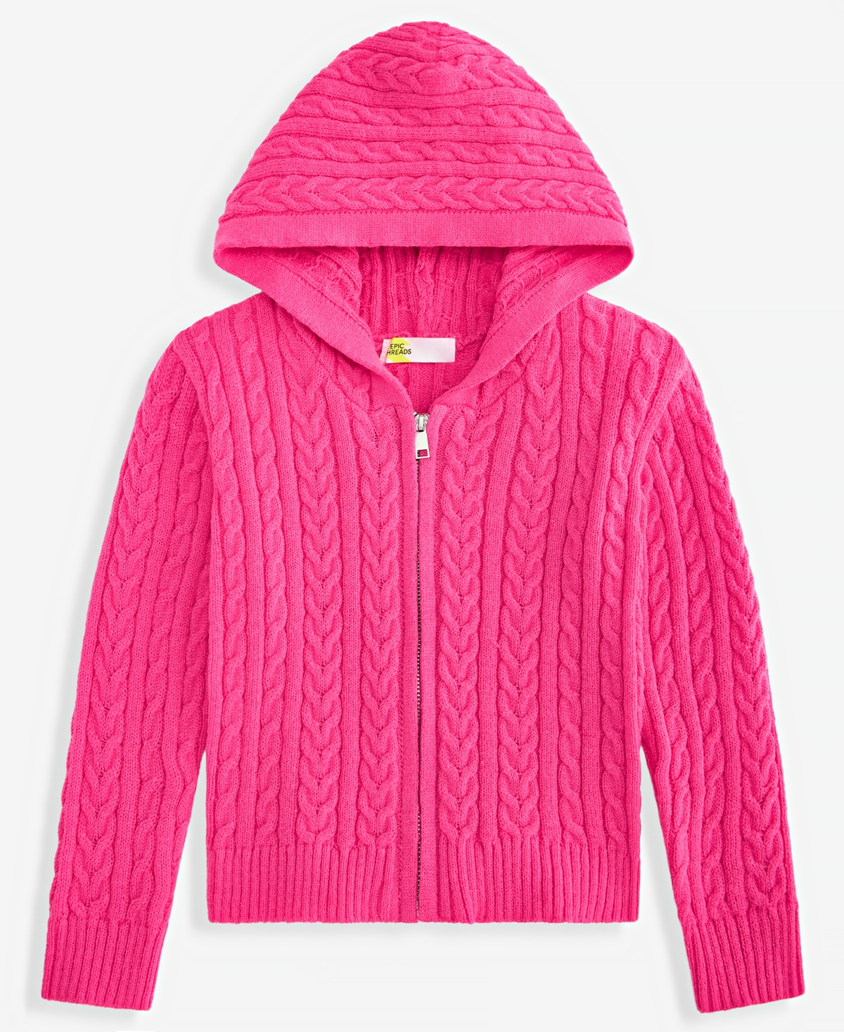 Epic Threads Girls' Xs-xl Ultrasoft Cable Zip Up Hooded Full-Zip Sweater, Macy's Exclusive - Vivid Pink