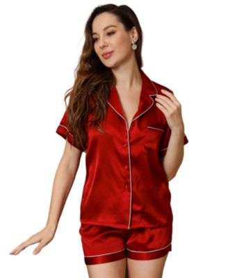 Women's Silk Piping-Trim Top and Shorts Set