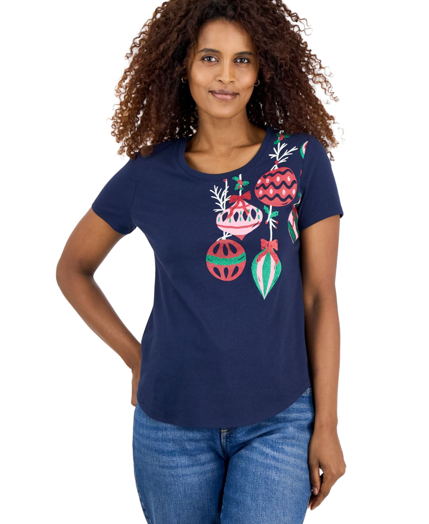 Женская футболка Style & Co Holiday Graphic Short-Sleeve Crewneck, цвет: Синий — фото 1