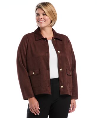 Plus Size Scuba-Suede Patch-Pocket Work Jacket