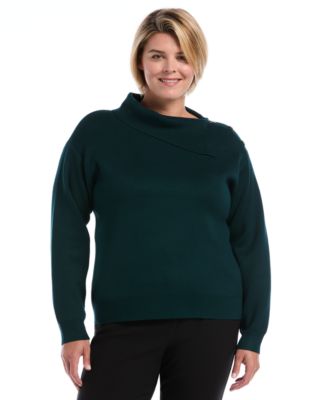 Plus Size Split-Neck Button Long-Sleeve Sweater