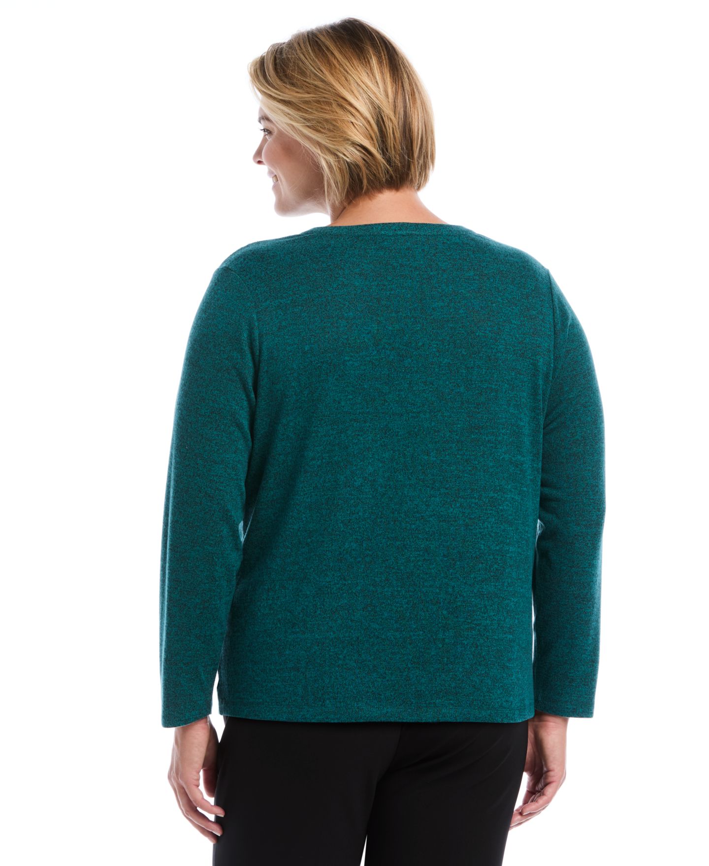 Женская футболка Rafaella Plus Size Shirred Split Neck Long Sleeve, цвет: Глубокий бирюзовый — фото 5