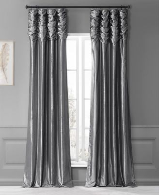 Ruched Solid Faux Silk Taffeta Room Darkening Curtain