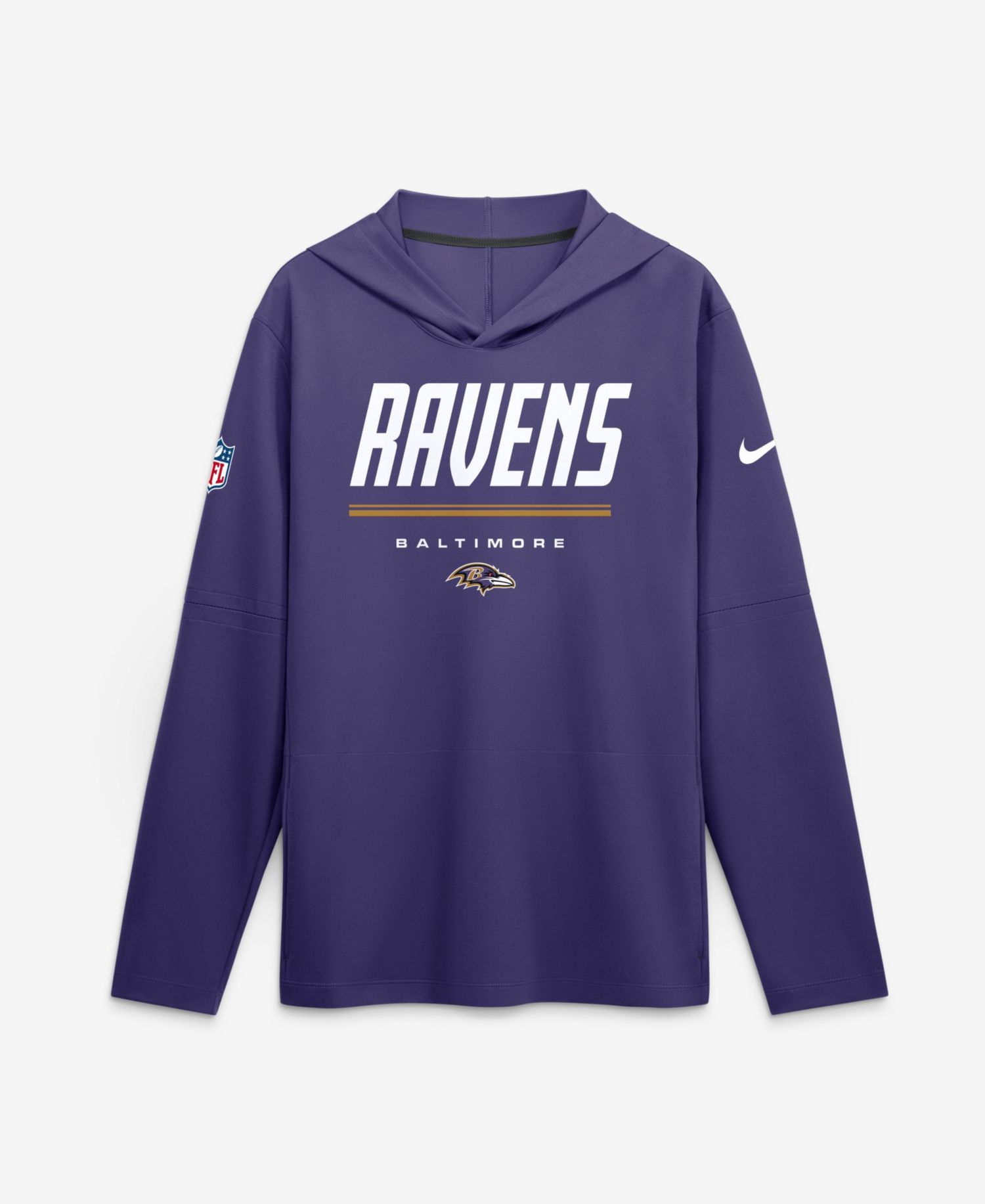 Men's Purple Baltimore Ravens Sideline Game On Lightweight Long Sleeve Hooded Dri-FIT Top