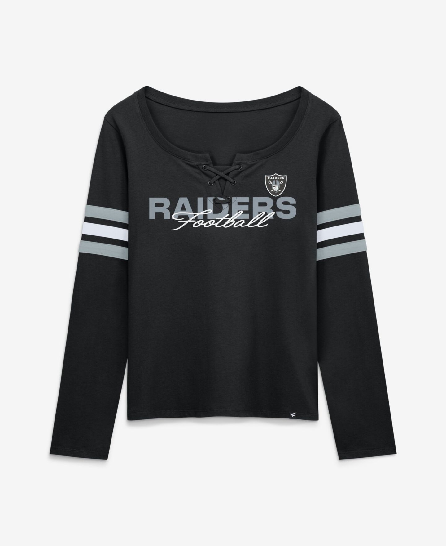 Женская футболка Fanatics Las Vegas Raiders Team First Coverage Scheme Long Sleeve Lace-up Neckline — фото 1