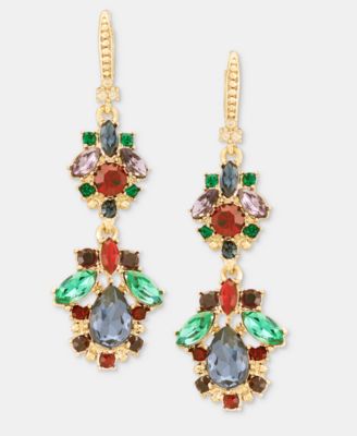 Faux Pearl and Crystal Gold-Tone Chandelier Double-Drop Earrings