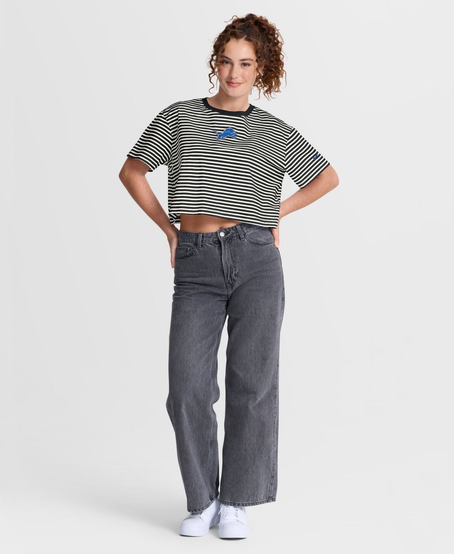 Women's Detroit Lions Striped Cropped T-Shirt
