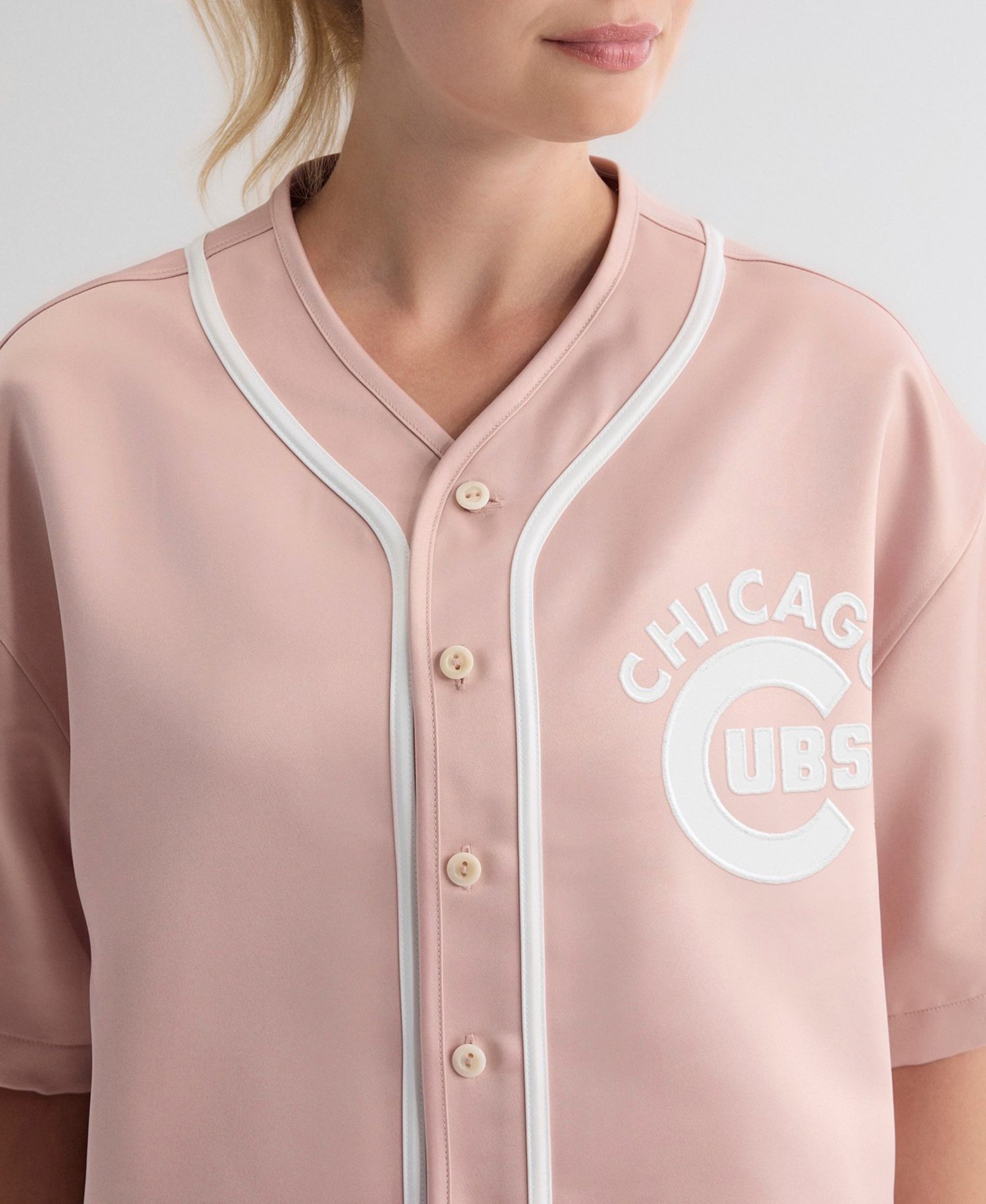 Women's Chicago Cubs Iconic Cropped-Satin Baseball Top