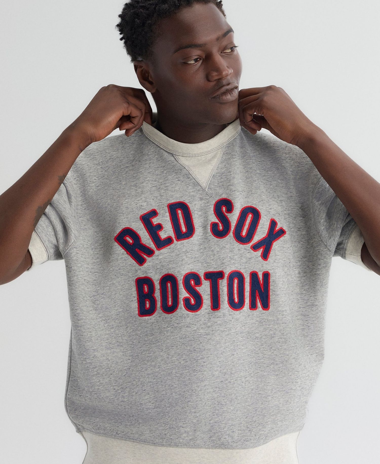 Men's Boston Red Sox Iconic Terry Relaxed-Fit Short-Sleeve Sweatshirt