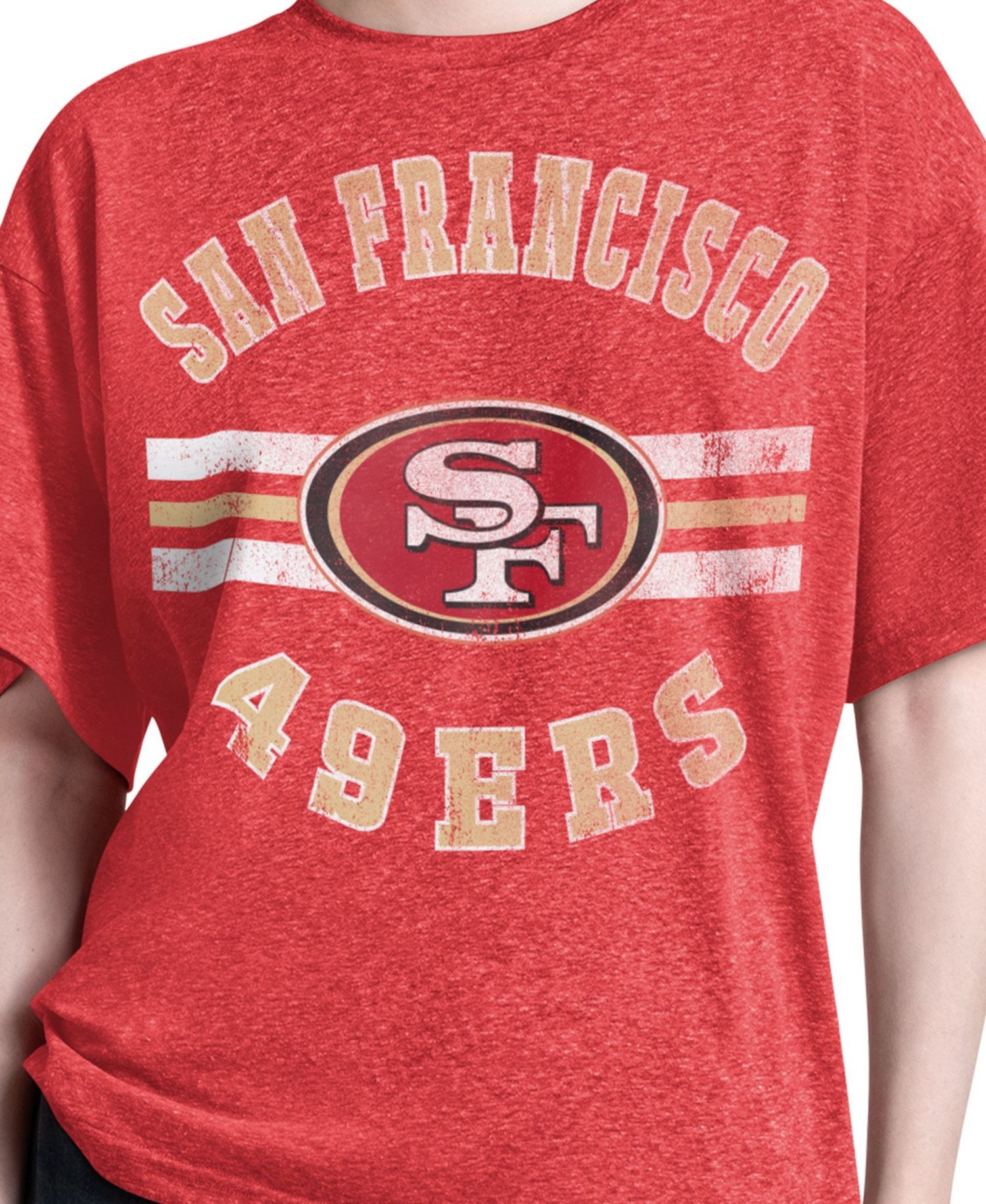 Women's San Francisco 49ers Jump Shot Distressed Tri-Blend Boyfriend T-Shirt