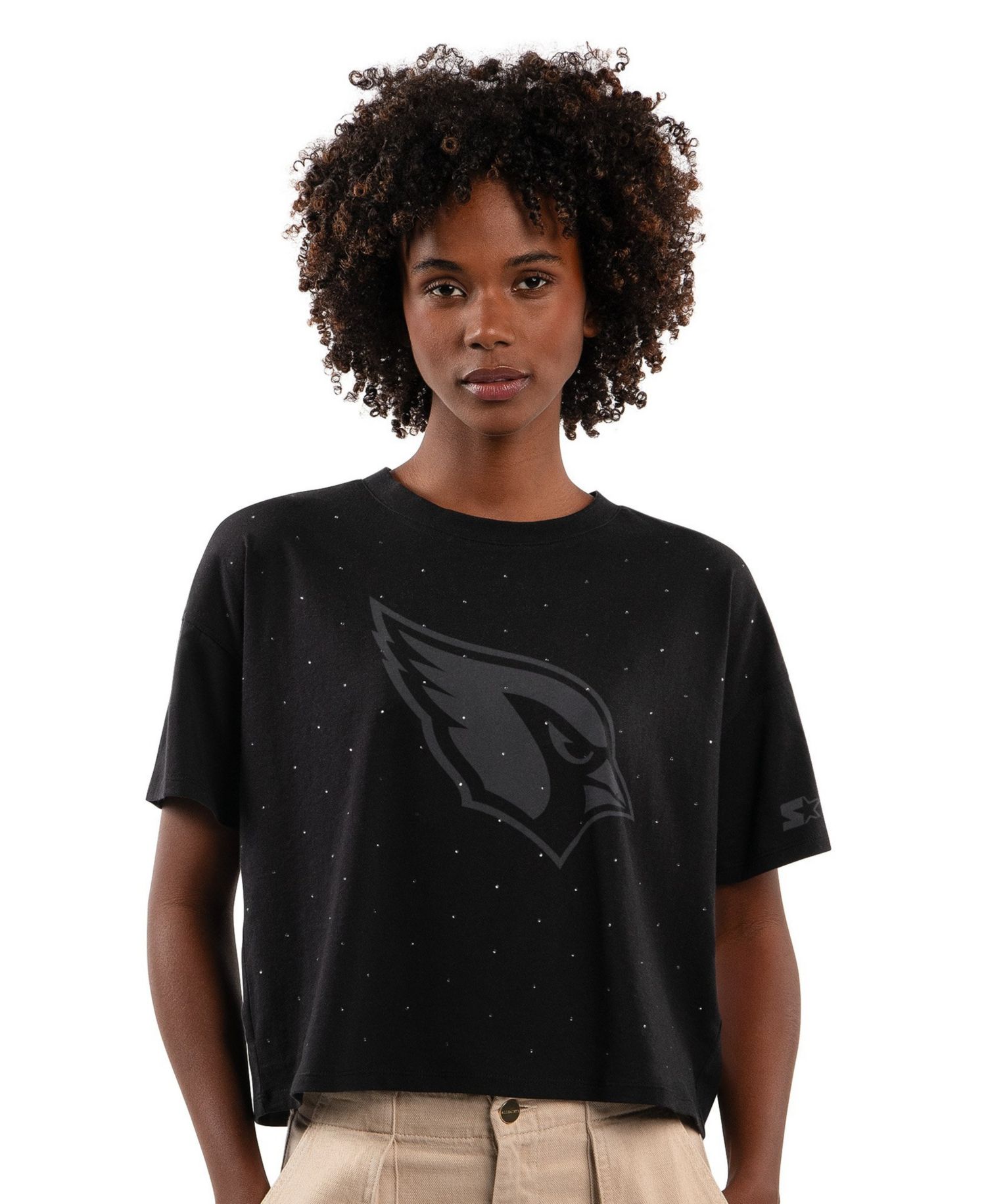 Women's Arizona Cardinals Boxy Cropped Rhinestone T-Shirt