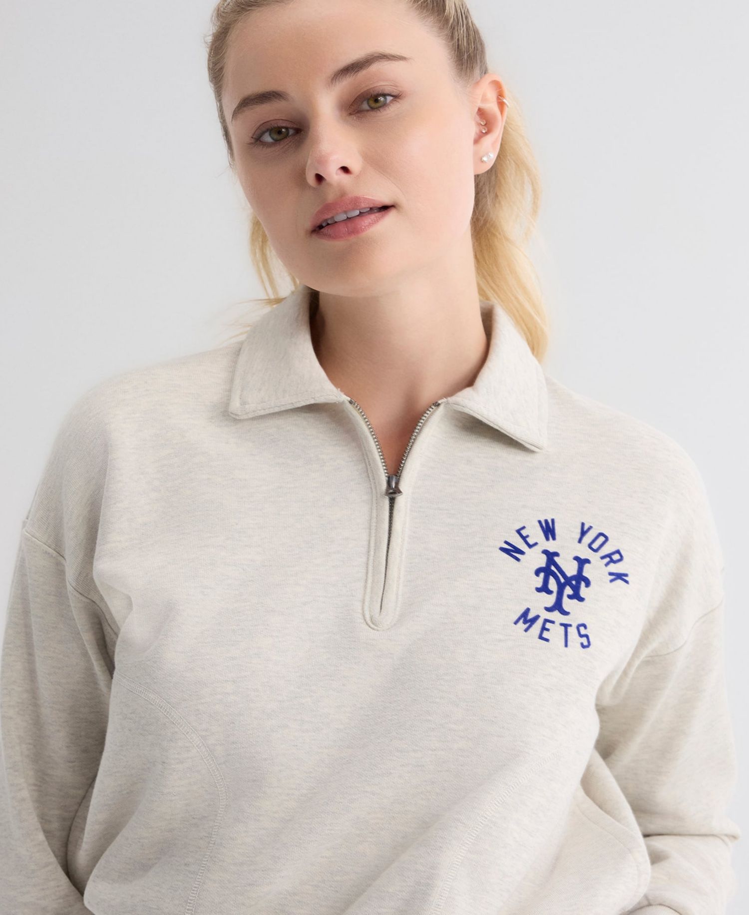 Women's New York Mets Cropped Polo Collar Quarter-Zip Sweatshirt