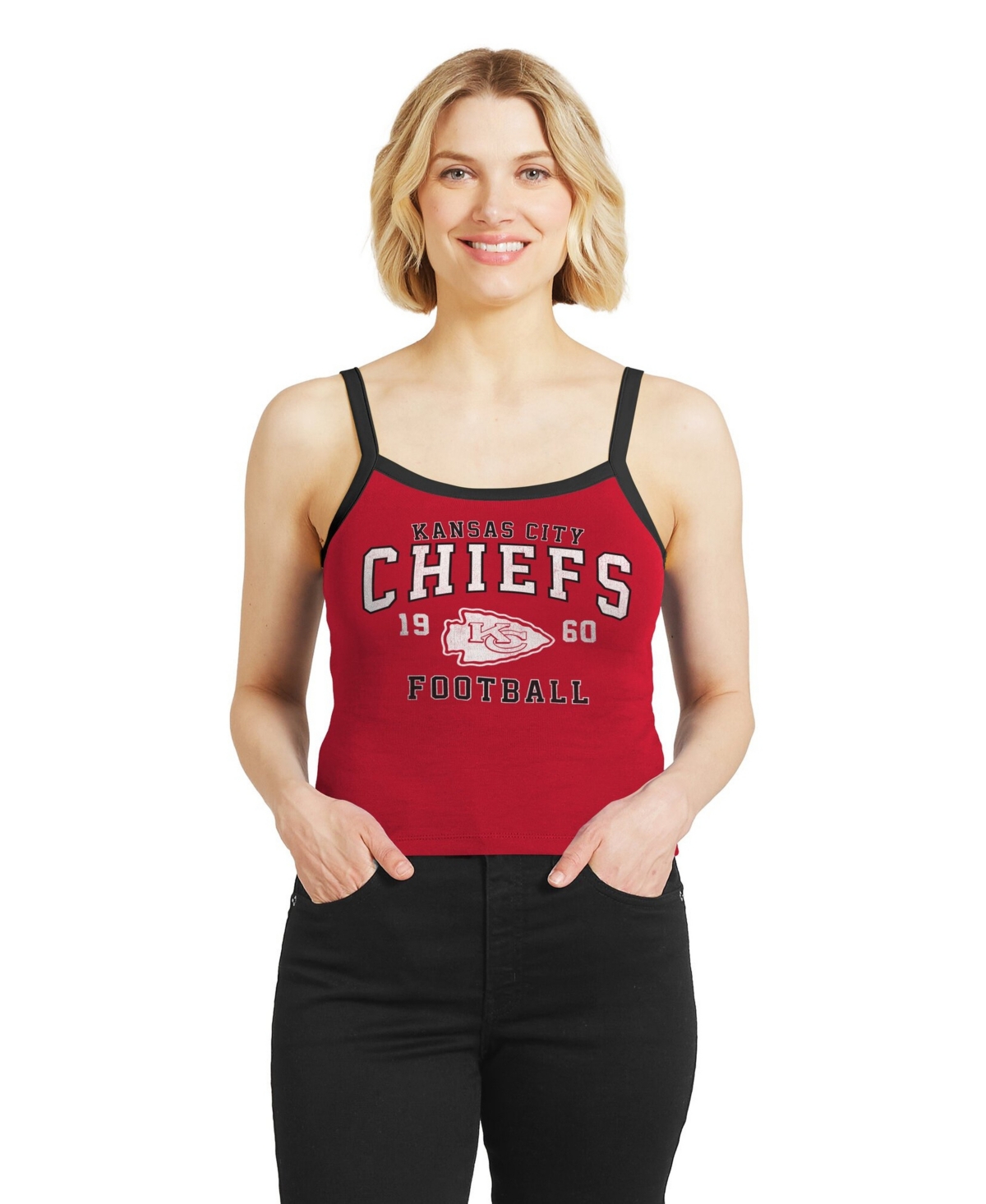 Wear by Erin Andrews Women's Kansas City Chiefs Color Block Distressed Screen Print Graphics Tank Top