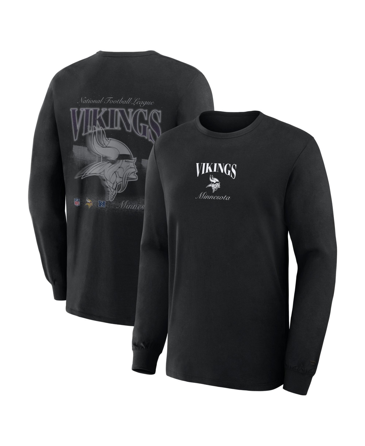 Fanatics Men's Minnesota Vikings Midnight Falls Long-Sleeve Crewneck T-Shirt - Black